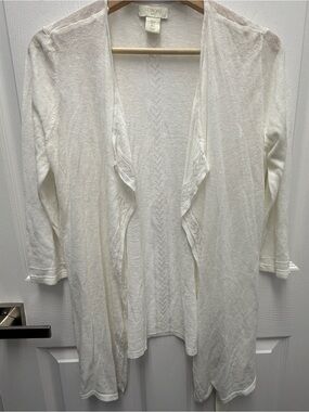 NWT St. Tropez Ivory Open-Front Lightweight Embellished Cardigan 3/4 Sleeves Sm